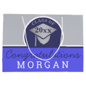 卒業ネイビーブルーシルバーシックパーソナライズされた ラージペーパーバッグ (裏面)