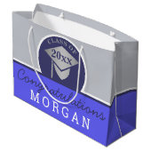 卒業ネイビーブルーシルバーシックパーソナライズされた ラージペーパーバッグ (裏面アングル)