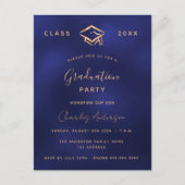 卒業ネイビーブルーシンプル金ゴールド2024 インビテーションポストカード (正面)