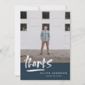 卒業ネイビーブルースクリプト3写真感謝していあなた 招待状 (正面)