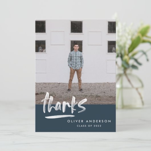 卒業ネイビーブルースクリプト3写真感謝していあなた 招待状 (スタンド正面)