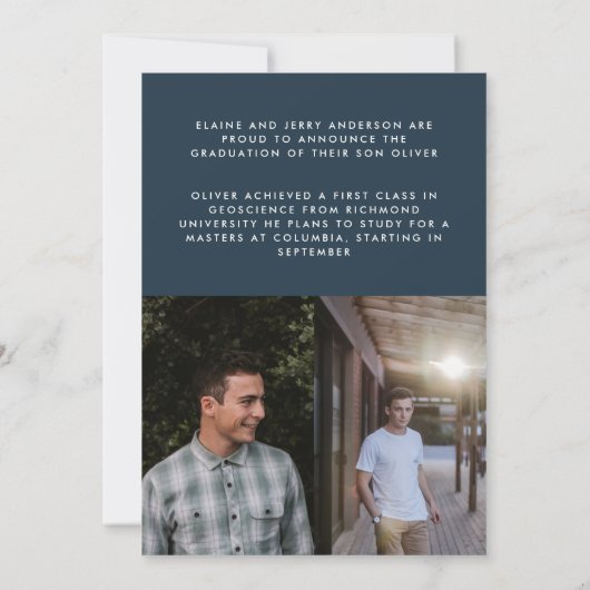 卒業ネイビーブルースクリプト3写真感謝していあなた 招待状 (裏面)