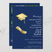 卒業ネイビーブルーホワイト金ゴールドフォトクラス2025 招待状 (正面/裏面)