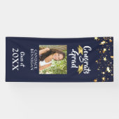 卒業ネイビーブルー金ゴールドスターブラシ写真 横断幕 (横)