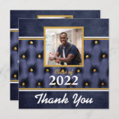 卒業ネイビ伝統的ー金ゴールドタフテッドサンキュー サンキューカード (正面/裏面)