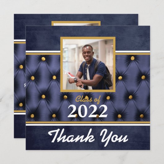 卒業ネイビ伝統的ー金ゴールドタフテッドサンキュー サンキューカード (正面/裏面)