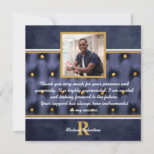 卒業ネイビ伝統的ー金ゴールドタフテッドサンキュー サンキューカード (裏面)