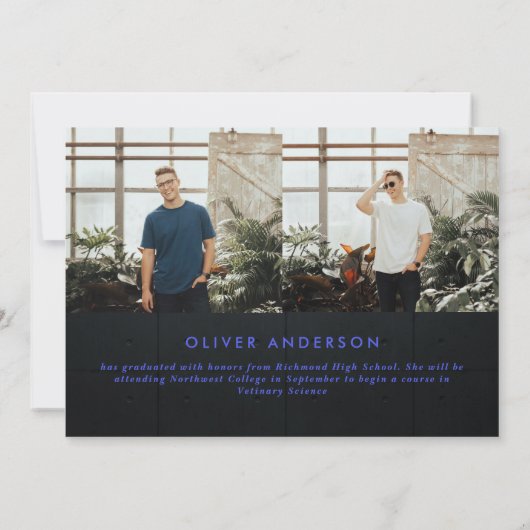 卒業ネオンブラックブルーおめでとうモダン2枚の写真 (裏面)