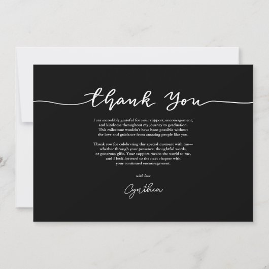 卒業ハットありがとうスクリプトフォト | ブラック 招待状 (裏面)