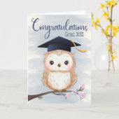 卒業ハットを着けたかわいいフクロウ カード (黄色い花)