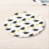 卒業ハットバルーンパターンイエローブラック ラウンドペーパーコースター (アングル)
