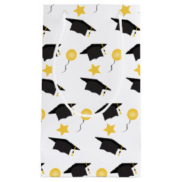 卒業ハットバルーン星パターンイエローブラック スモールペーパーバッグ
