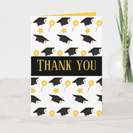 卒業ハットバルーン黄色の黒ありがとう サンキューカード