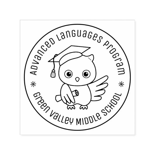 卒業ハットラウンド文字のかわいいフクロウ セルフインキングスタンプ (デザイン)