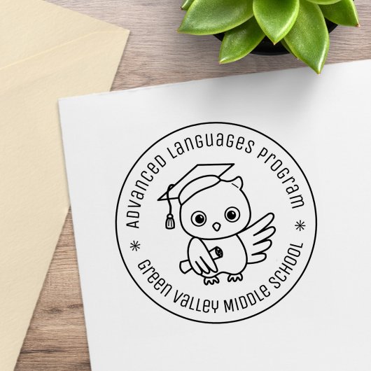 卒業ハットラウンド文字のかわいいフクロウ ラバースタンプ