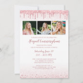 卒業バラ金ゴールドグリッタードリップスパークル4写真 招待状 (裏面)