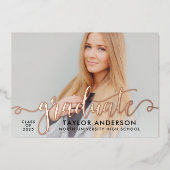 卒業バラ金ゴールドモダンスクリプト卒業写真 箔招待状 (正面)