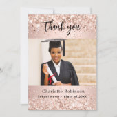 卒業バラ金ゴールド写真サンキューカード 招待状 (正面)