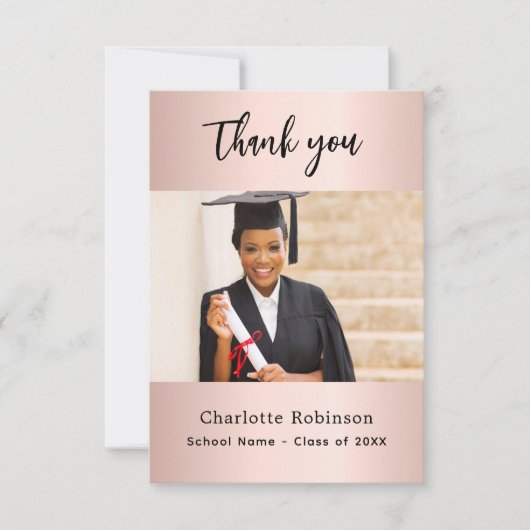 卒業バラ金ゴールド赤面写真 サンキューカード (正面)