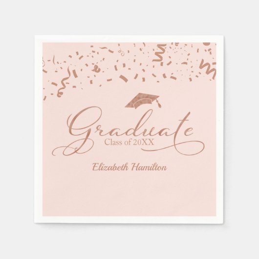 卒業バラ金箔卒業パーティーピンク スタンダードカクテルナプキン (正面)