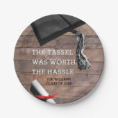 卒業バ素朴ンウッドパーソナライズされた ペーパープレート (正面)