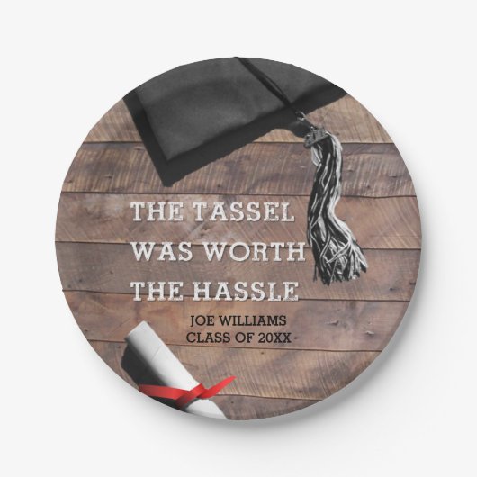 卒業バ素朴ンウッドパーソナライズされた ペーパープレート (正面)