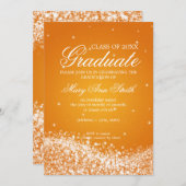 卒業パエレガントーティきらめくーウェーブオレンジ 招待状 (正面/裏面)