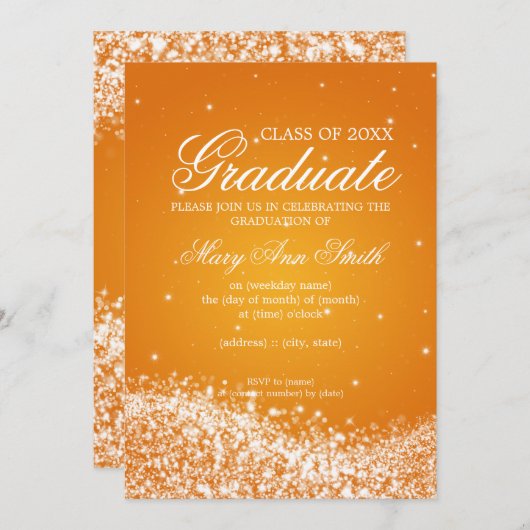 卒業パエレガントーティきらめくーウェーブオレンジ 招待状 (正面/裏面)