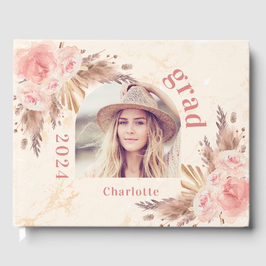 卒業パンパスグラスバラ金ゴールド花模様2025 ゲストブック (正面)