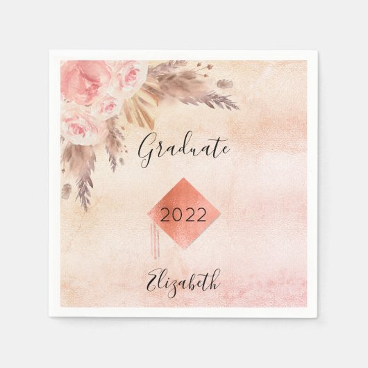 卒業パンパスグラスバラ金ゴールド赤面フローラ スタンダードカクテルナプキン (正面)