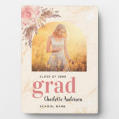 卒業パンパスグラス写真赤面大理石 フォトプラーク (正面)