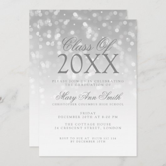 卒業パーエレガントティーの銀色の輝き 招待状 (正面/裏面)