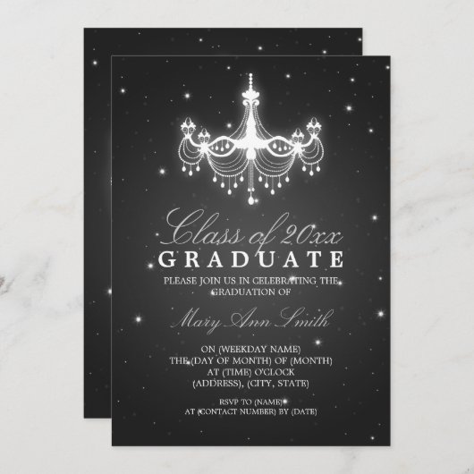 卒業パーエレガントティークラシーシャンデリアブラック 招待状 (正面/裏面)