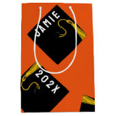 卒業パーソナライズされたオレンジ ミディアムペーパーバッグ (正面)