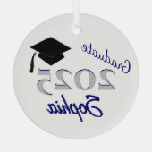 卒業パーソナライズされたオーナメントブルー ガラスオーナメント (裏面)