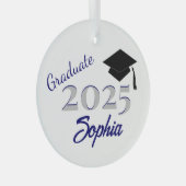卒業パーソナライズされたオーナメントブルー ガラスオーナメント (正面右)