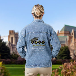 卒業パーソナライズされたキャップブラック金ゴールド デニムジャケット