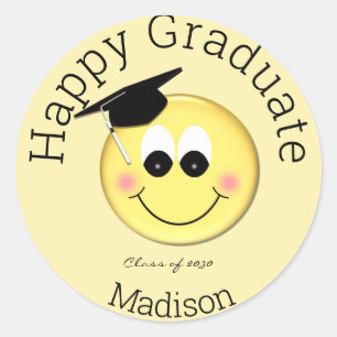 卒業パーソナライズされたキャップ絵文字 ラウンドシール