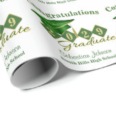 卒業パーソナライズされたグリーンと金ゴールド ラッピングペーパー (ロールコーナー)