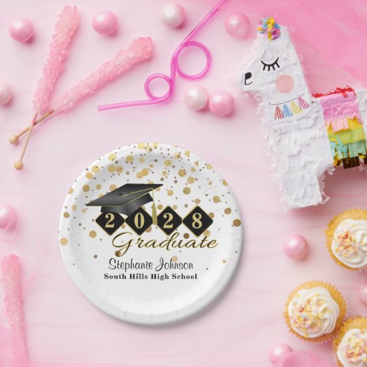 卒業パーソナライズされたパーティブラック&金ゴールド20XX ペーパープレート (パーティー)