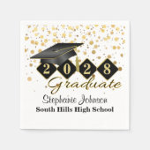 卒業パーソナライズされたパーティブラック&金ゴールド スタンダードカクテルナプキン (正面)