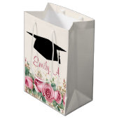 卒業パーソナライズされたフローラデザイン ミディアムペーパーバッグ (正面アングル)
