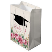 卒業パーソナライズされたフローラデザイン ミディアムペーパーバッグ (裏面アングル)