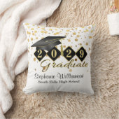 卒業パーソナライズされたブラックおよび金ゴールド紙吹雪 クッション (ブランケット)