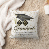卒業パーソナライズされたブラック&金ゴールドスター クッション (ブランケット)