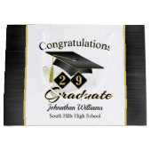 卒業パーソナライズされたブラック&金ゴールド ラージペーパーバッグ (正面)