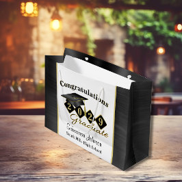 卒業パーソナライズされたブラック&金ゴールド ラージペーパーバッグ