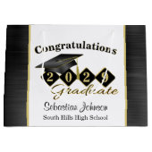 卒業パーソナライズされたブラック&金ゴールド ラージペーパーバッグ (正面)