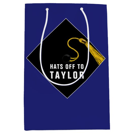 卒業パーソナライズされたブルーミディアム抱き枕 ミディアムペーパーバッグ (正面)