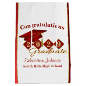 卒業パーソナライズされたレッドと金ゴールド ミディアムペーパーバッグ (裏面)